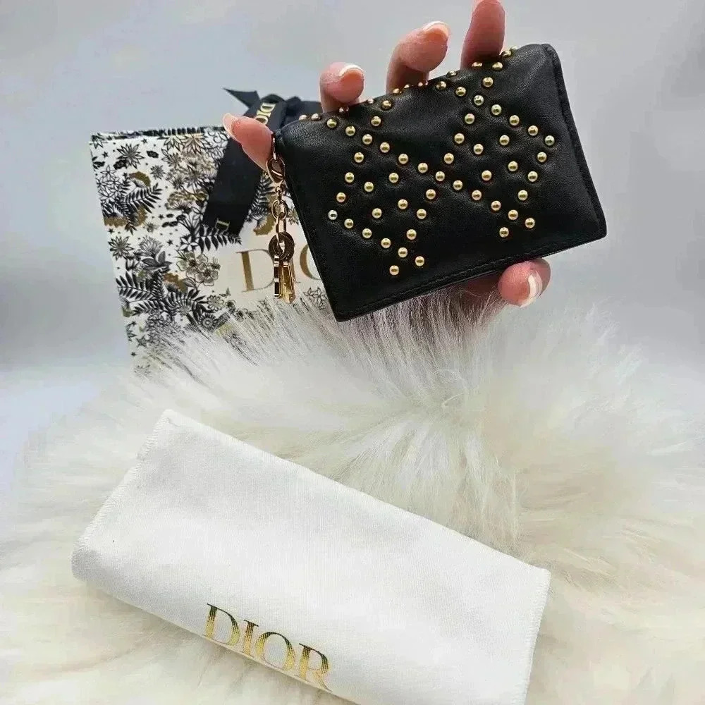 Dior Black Leather Studded  Flap Card Holder
